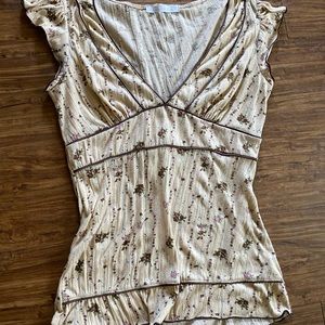 Tan floral deep v top